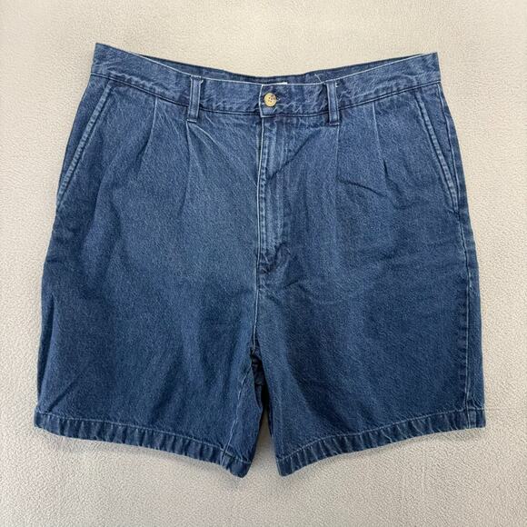 Covington Other - Vintage Pleated Jean Shorts mens 36 FITS 33 Blue Baggy Jorts High Waisted 90s 7'